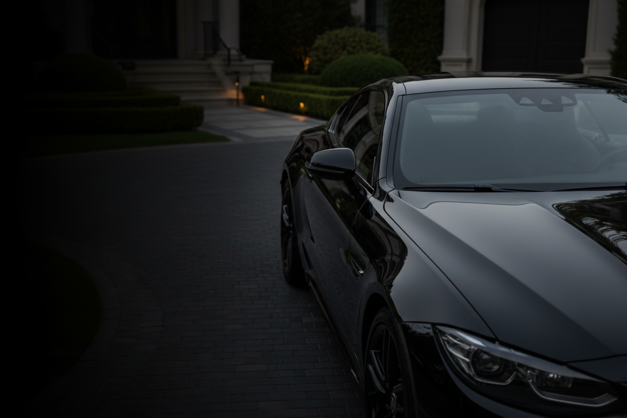 Black Luxury Car with Dark Overlay